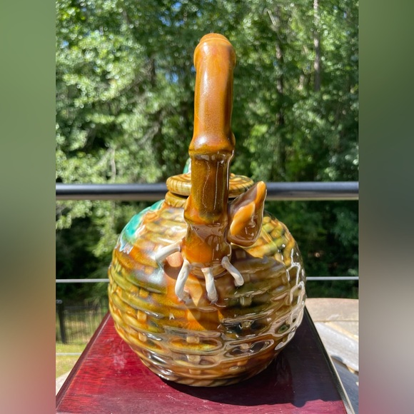Majolica Style Basket Weave Bamboo Tea Pot - Picture 2 of 9
